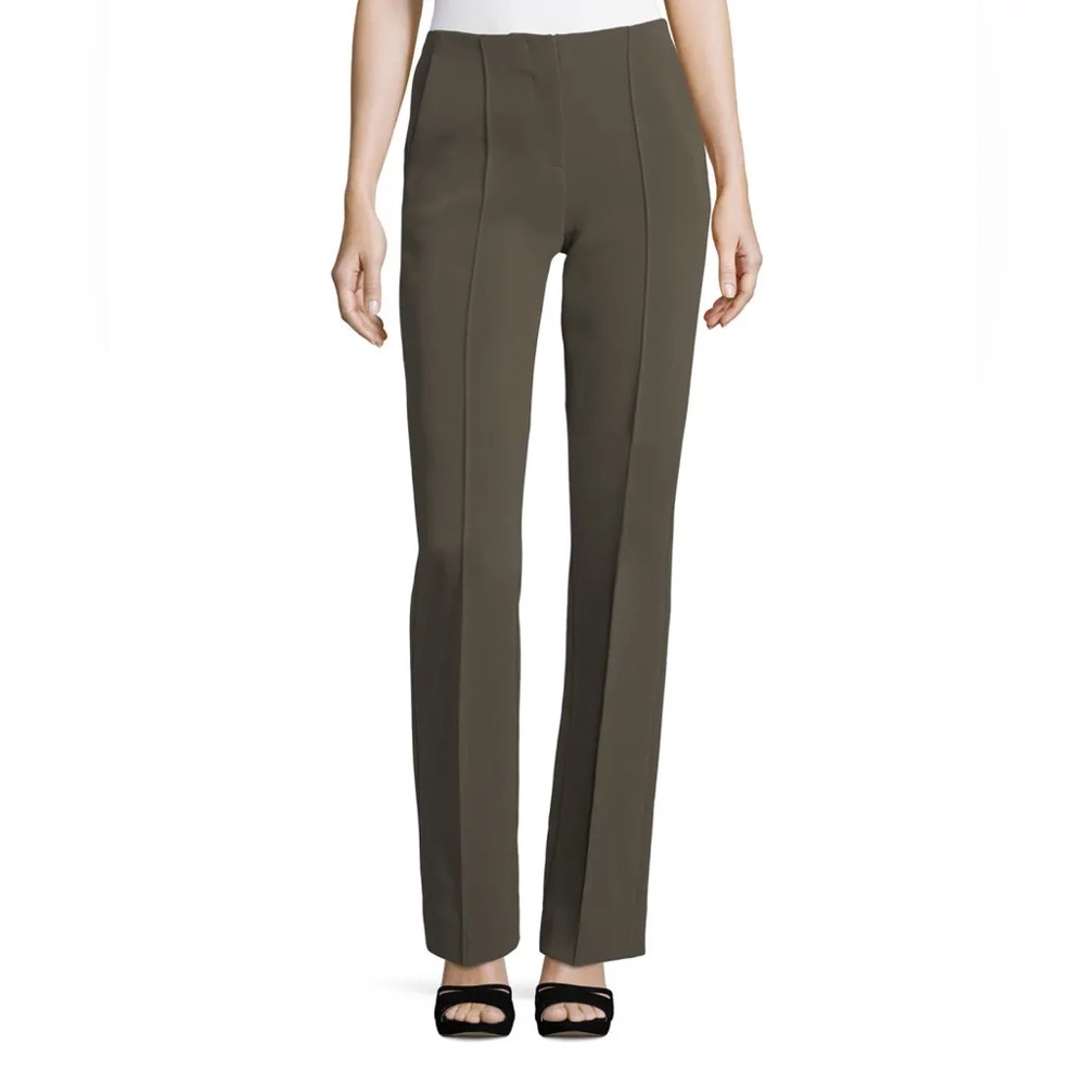 NWT Diane Von Furstenberg Pleated-Front Wide-Leg Crepe Pants Olive sz 4
